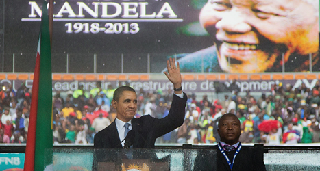 Barack Obama talade på minnesstunden för Nelson Mandela i Sydafrika.
Foto: Evan Vucci/TT.